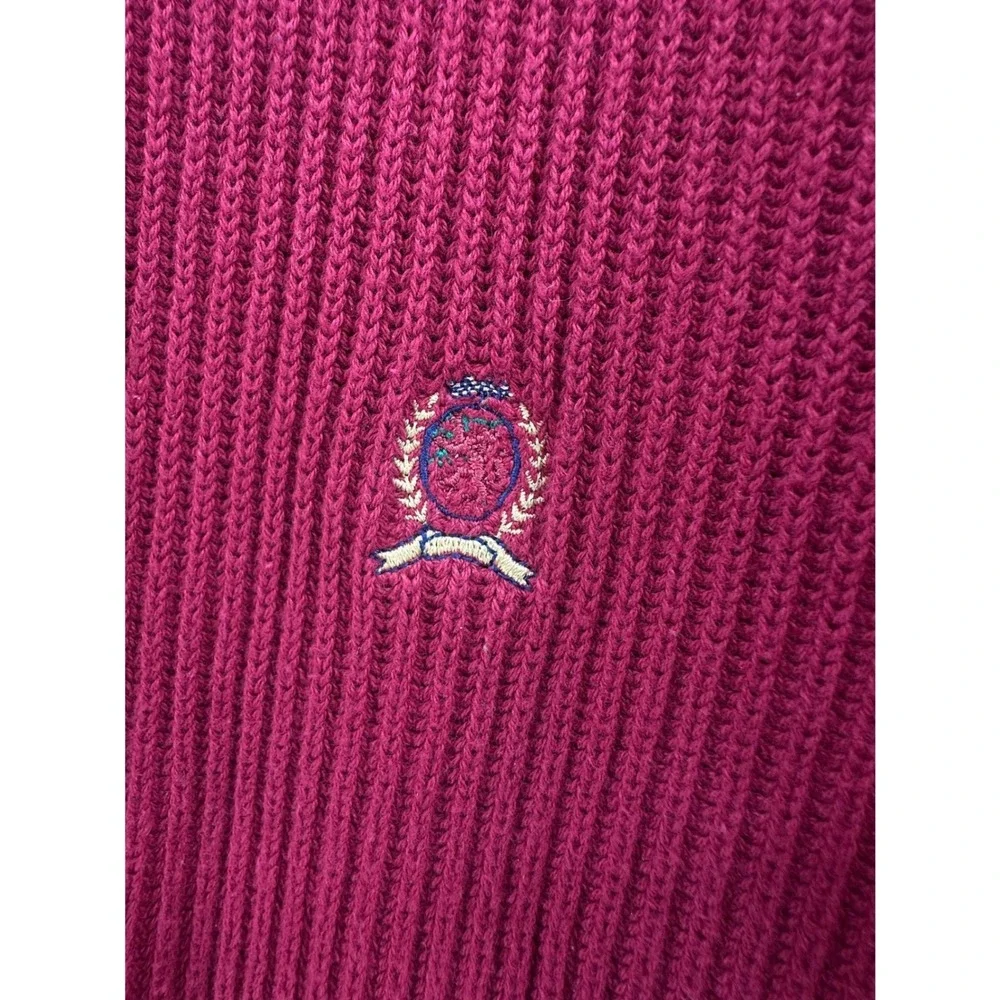 Vintage Y2K Tommy Hilfiger Sweater Mens M Red Ribbed Knit Crest‎ Logo Cotton